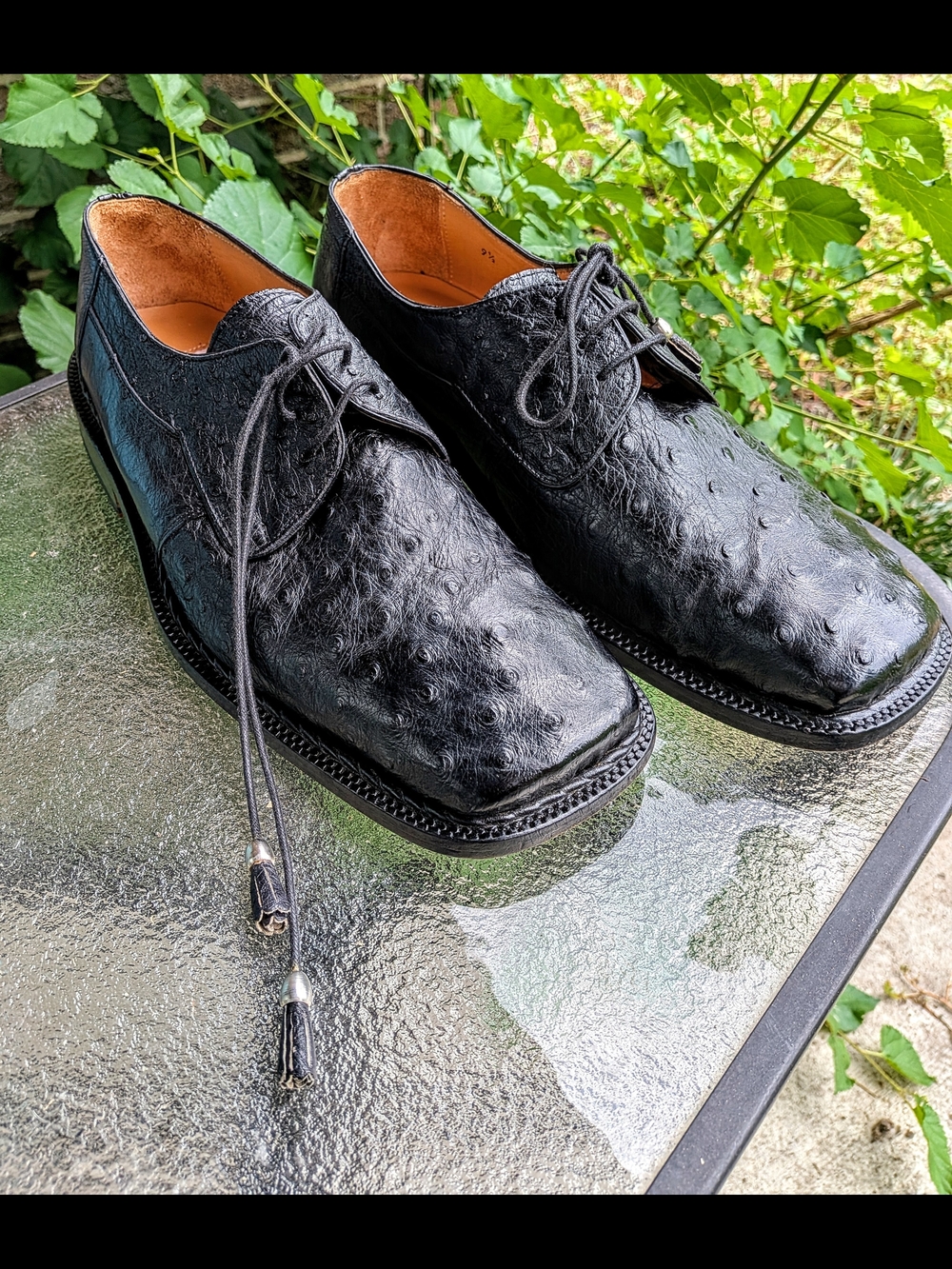 David Eden Men's Exotic "Ostrich" Leather Black Lace-Up Dress Shoes Size 9.5